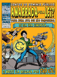 Capa de quadrinhos, superherói com filmadora e creative commons escudo