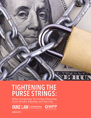 Cover of report, Tightening the Purse Strings, illustrating lock on American currency