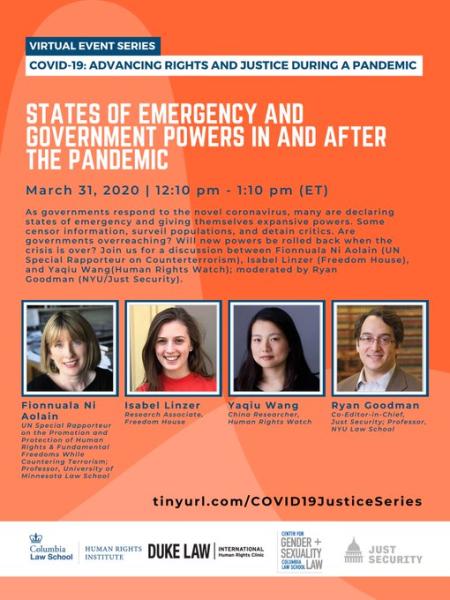 VIRTUAL -- COVID-19: Advancing Rights and Justice During a Pandemic -- States of Emergency and Government Powers in and After the Pandemic