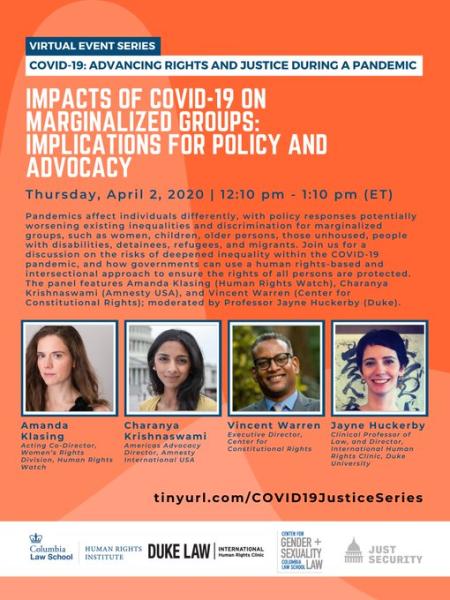 VIRTUAL -- COVID-19: Advancing Rights and Justice During a Pandemic -- Impacts of COVID-19 on Marginalized Groups: Implications for Policy and Advocacy