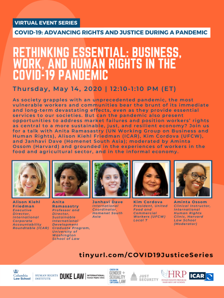 VIRTUAL -- Rethinking Essential: Business, Work, and Human Rights in the Covid-19 Pandemic | Thursday, May 14, 2020 at 12:10 p.m.